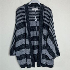 LOFT Cozy Charcoal and Light Gray Striped Open Cardigan Sz M NWT